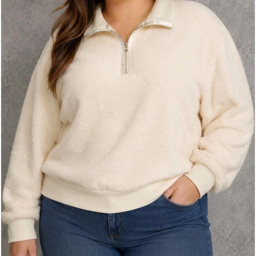 Sonoma Pullover Faux Fur Quarter Zip Women XXL Cream